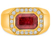 LARGE 3.05CT DIAMOND & RUBY 14KT YELLOW GOLD 3D EMERALD CUT SOLITAIRE MEN'S RING