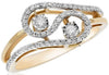 ESTATE .32CT DIAMOND 14KT YELLOW GOLD 3D MULTI WAVE DOUBLE STONE LOVE RING