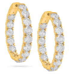 9.15CT DIAMOND 18K YELLOW GOLD 3D CLASSIC ROUND INSIDE OUT HOOP HANGING EARRINGS