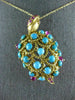 ANTIQUE LARGE 5.0CT AAA RUBY & TURQUOISE 18K YELLOW GOLD TURTLE BROOCH PIN #1909