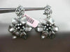 ESTATE LARGE .42CT ROUND DIAMOND 14KT BLACK GOLD 3D FLOWER LEAF HANGING EARRINGS