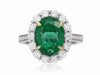 LARGE GIA CERTIFIED 4.53CT DIAMOND & AAA EMERALD 18K 2 TONE GOLD ENGAGEMENT RING