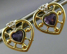 ESTATE LARGE .65CT DIAMOND & AMETHYST 14K TWO TONE GOLD 3D HEART EARRINGS #25209