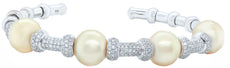 1.9CT DIAMOND & AAA SOUTH SEA PEARLS 18KT WHITE GOLD BAMBOO CUFF BANGLE BRACELET