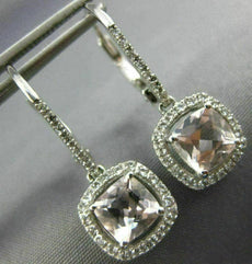 ESTATE 1.83CT AAA MORGANITE 14K WHITE GOLD 3D CUSHION LEVERBACK HANGING EARRINGS