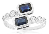 WIDE 1.85CT DIAMOND & AAA SAPPHIRE 14KT WHITE GOLD EMERALD CUT CRISS CROSS RING