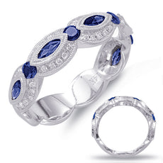 .88CT DIAMOND & AAA SAPPHIRE 14K WHITE GOLD 3D ROUND & MARQUISE ANNIVERSARY RING