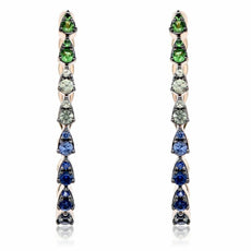 ESTATE .88CT AAA MULTI COLOR SAPPHIRE 14KT ROSE GOLD PEAR SHAPE HOOP EARRINGS