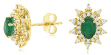1.23CT DIAMOND & AAA EMERALD 14KT YELLOW GOLD OVAL & ROUND FLORAL STAR EARRINGS
