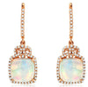 3.22CT DIAMOND & AAA OPAL 14KT ROSE GOLD CUSHION & ROUND CROWN HANGING EARRINGS