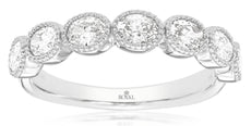 ESTATE .87CT DIAMOND 14K WHITE GOLD OVAL 7 STONE FILIGREE BEZEL ANNIVERSARY RING