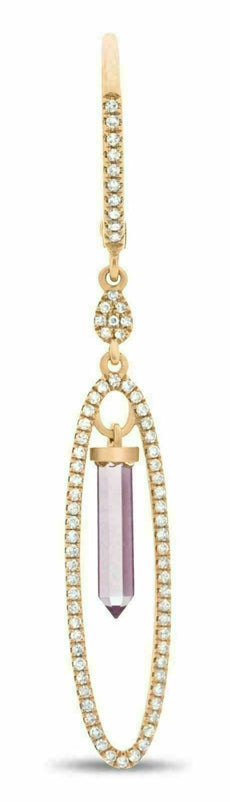 1.27CT DIAMOND & AAA PINK AMETHYST 14K ROSE GOLD OVAL LEVERBACK HANGING EARRINGS