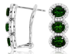 2.98CT DIAMOND & AAA RUSSALITE 14KT WHITE GOLD 3 STONE CLIP ON HANGING EARRINGS