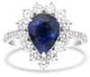 GIA 4.23CT DIAMOND & AAA SAPPHIRE 18K WHITE GOLD PEAR SHAPE HALO ENGAGEMENT RING