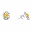ESTATE 1.33CT WHITE & FANCY YELLOW DIAMOND 18KT TWO TONE GOLD OVAL STUD EARRINGS