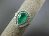 ESTATE LARGE 2.09CT DIAMOND & AAA EMERALD 18K WHITE GOLD 3D HALO ENGAGEMENT RING