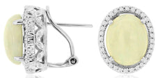 4.48CT DIAMOND & AAA OPAL 14KT WHITE GOLD OVAL & ROUND CLIP ON HANGING EARRINGS