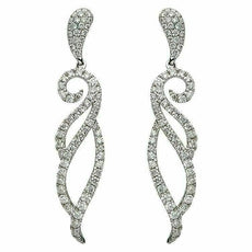 ESTATE LARGE 1.19CT DIAMOND 18KT WHITE GOLD 3D CLASSIC LEAF HANGING EARRINGS