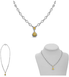 2.23CT WHITE & FANCY YELLOW DIAMOND 18KT 2 TONE GOLD 3D CUSHION & ROUND NECKLACE