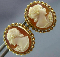 ANTIQUE 14K YELLOW GOLD HANDCRAFTED OVAL LADY CAMEO CLASSIC STUD EARRINGS #26419