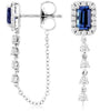 1.04CT DIAMOND & AAA TANZANITE 14KT WHITE GOLD EMERALD CUT HALO HANGING EARRINGS