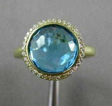 ESTATE 3.90CT ROUND DIAMOND & AAA BLUE TOPAZ 18KT YELLOW GOLD 3D ROUND HALO RING