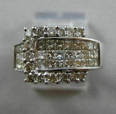 ESTATE WIDE 1.35CT ROUND & PRINCESS CUT DIAMOND 14K WHITE GOLD 3D BELT LOVE RING