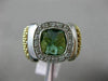 ESTATE LARGE 3.16CT DIAMOND & AAA GREEN AMETHYST 14KT 2 TONE GOLD 3D SQUARE RING