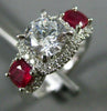 ESTATE LARGE 2.41CT DIAMOND & AAA RUBY 14KT WHITE GOLD 3 STONE ENGAGEMENT RING