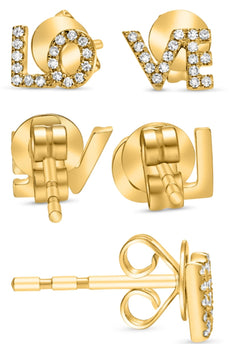ESTATE .09CT DIAMOND 14KT YELLOW GOLD 3D ROUND CLASSIC LOVE STUD EARRINGS