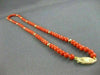 ESTATE AAA RED CORAL & GOLD BEADS 14KT Y GOLD NECKLACE & FILIGREE LOCK 5MM 22069