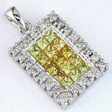 1.30CT DIAMOND & AAA YELLOW SAPPHIRE 14KT WHITE GOLD RAINBOW RECTANGULAR PENDANT
