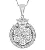 1.80CT DIAMOND 14KT WHITE GOLD ROUND & BAGUETTE FLORAL CIRCULAR CLUSTER PENDANT