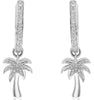 ESTATE .02CT DIAMOND 14KT WHITE GOLD 3D PALMTREE FUN HANGING EARRINGS