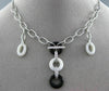 ESTATE .11CT DIAMOND ONYX & WHITE AGATE 18K WHITE GOLD 3D CIRCLE OF LIFE PENDANT
