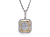 ESTATE .40CT DIAMOND 14KT 2 TONE GOLD ROUND & BAGUETTE SQUARE FLOATING PENDANT