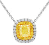 LARGE 1.88CT WHITE & INTENSE FANCY YELLOW DIAMOND 18KT WHITE GOLD HALO NECKLACE