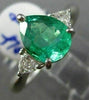 ESTATE 1.65CT DIAMOND & AAA COLOMBIAN EMERALD PLATINUM 3 STONE ENGAGEMENT RING