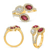 LARGE 1.89CT DIAMOND & AAA RUBY 18KT YELLOW GOLD OVAL MULTI FLOWER HALO FUN RING