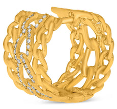 LARGE .19CT DIAMOND 14KT YELLOW GOLD 3D CUBAN LINK HUGGIE HOOP HANGING EARRINGS