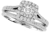ESTATE .5CT DIAMOND 14K WHITE GOLD ROUND SQUARE CLUSTER HALO ENGAGEMENT RING SET