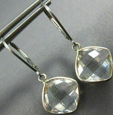 ESTATE AAA CRYSTAL 14KT WHITE GOLD 3D CUSHION CLASSIC BEZEL HANGING EARRINGS