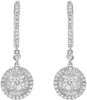 ESTATE .95CT DIAMOND 14K WHITE GOLD 3D ROUND & PRINCESS CLASSIC HANGING EARRINGS