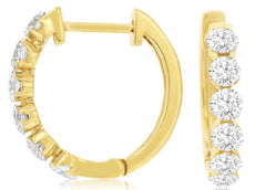 1.0CT DIAMOND 14K YELLOW GOLD ROUND CLASSIC 6 STONE HUGGIE HOOP HANGING EARRINGS
