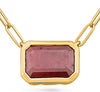 1.33CT AAA RUBY 14KT YELLOW GOLD 3D EMERALD CUT BEZEL SOLITAIRE LOVE NECKLACE