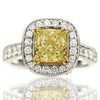 ESTATE LARGE 3.11CT WHITE & FANCY YELLOW DIAMOND 18K 2 TONE GOLD ENGAGEMENT RING