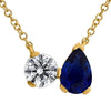 1.35CT DIAMOND & AAA SAPPHIRE 14KT YELLOW GOLD PEAR SHAPE & ROUND LOVE NECKLACE