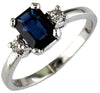 ESTATE 1.24CT DIAMOND 14K WHITE GOLD EMERALD CUT & ROUND 3 STONE ENGAGEMENT RING