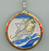 LARGE 1.22CT DIAMOND BLUE WHITE ENAMEL 14K YELLOW GOLD STAND WITH ISRAEL PENDANT