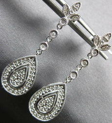 ESTATE .3CT DIAMOND 14KT WHITE GOLD 3D PAVE TEAR DROP FLOWER HANGING EARRINGS